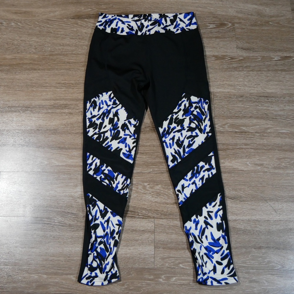 Dolce Bonita Womens XL Blue Black‎ Abstract Print Athletic Leggings Yoga Pants